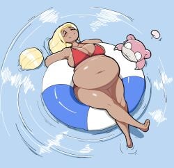 1boy 1girls belly belly_bulge big_belly big_belly_bulge big_breasts blonde_female blonde_hair blush breast_expansion breasts closed_eyes digestion digestion_noises female_pred female_prey fof long_hair oral_vore part_of_a_set pokemon pokemon_(species) relaxing shauna_(pokemon) slowpoke soft_vore swimmer_(pokemon) thick_thighs thighs uncaring vore vore_belly