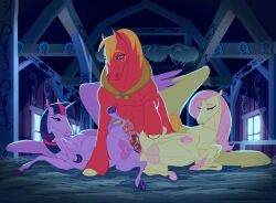 1boy 2girls big_macintosh_(mlp) equine fluttershy_(mlp) friendship_is_magic my_little_pony paloma-paloma pussy pussy_juice threesome twilight_sparkle_(mlp)