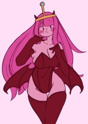 1girls adventure_time big_breasts blush cleavage crown embarrassed fake_horns fake_wings female leotard long_hair looking_at_viewer pink_hair princess_bubblegum solo solo_female succubus_costume thigh_gap thighhighs usmangaa