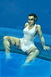 1girl alternate_version_available aumaua bathing black_hair breasts female female_focus female_only looking_at_viewer maia_rua pillars_of_eternity pillars_of_eternity_2 pool poolside video_games yellow_skin