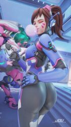 1girls 3d 3d_(artwork) 8k activision ass blender_(software) blizzard_entertainment brown_eyes brown_eyes_female brown_hair brown_hair_female d.va female female_focus female_only focus fully_clothed gum hana_song happy jdv korean korean_female latex light-skinned_female light_skin overwatch overwatch_2