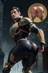 ai_generated armor bara big_ass bubble_butt gay guard leather leather_clothing male male_only skin_tight