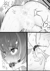 1girls 2boys angel_sword_studios ball_gag bondage bondage crying_with_eyes_open double_penetration ejaculation_while_penetrated heart-shaped_pupils heart_censor indie_virtual_youtuber monochrome multiple_pages multiple_panels oonakimegane red_panda red_panda_ears red_panda_tail restrained saliva saliva_drip streaked_hair virtual_youtuber vtuber yuria_of_ailurus