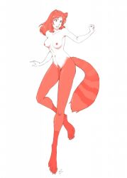 2018 animal_legs breasts carousel-cat claws confusion female front_view fur genitals glistening glistening_hair hair halfie hi_res human hybrid implied_transformation long_hair long_legs long_tail mammal mid_transformation navel nipples on_one_leg open_mouth orange_body orange_eyes orange_fur orange_hair orange_nipples prick_ears procyonid pubes pussy raccoon raccoon_tail restricted_palette signature simple_background small_breasts solo species_transformation standing stripped_tail tail toe_claws transformation white_background worried