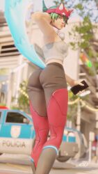 1girls 3d 3d_(artwork) 8k activision alternate_costume ass athleisure_kiriko blender_(software) blizzard_entertainment blue_eyes blue_eyes_female female female_focus female_only focus fox_girl fox_tail foxgirl fully_clothed green_hair green_hair_female happy japanese japanese_female jdv kiriko_(overwatch) kiriko_kamori leggings light-skinned_female light_skin ninja overwatch overwatch_2 solo spandex