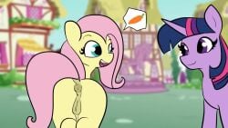 2d 2d_animation anatomically_correct anatomically_correct_genitalia anatomically_correct_pussy animal_genitalia animal_pussy animated anus ass blush covering covering_crotch embarrassed equid equine equine_pussy female feral fluttershy_(mlp) friendship_is_magic hasbro mammal my_little_pony open_mouth open_smile pegasus pony puffy_anus purple_body purple_fur pussy smile tagme tjpones twilight_sparkle_(mlp) unicorn video voyeur_pov yellow_body yellow_fur