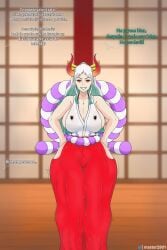 1girls big_breasts big_thighs clothed female female_only hair horn master1000 one_piece oni oni_horns samurai text white_hair yamato yamato_(one_piece)