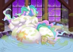 anthro areola ass bbw blonde_hair blue_hair blue_tail breasts closed_eyes cutie_mark equid equine fart fart_cloud fart_fetish fat female friendship_is_magic fur green_hair green_tail hair hasbro horn human long_hair mammal multicolored_hair multicolored_tail my_little_pony nipples obese obese_anthro obese_female overweight overweight_anthro overweight_female pink_hair pink_tail princess_celestia_(mlp) skunk_bunk tail unicorn water white_body white_fur