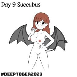 breasts inktober mrwings nude pussy red_hair succubus wings