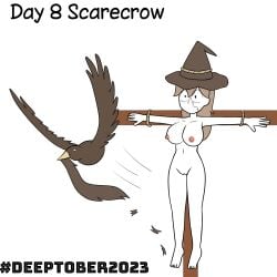 breasts cross crow inktober mrwings nude pussy scarecrow torn_clothes