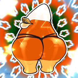 1:1 animate_inanimate anthro ass band1tnsfw big_breasts big_butt breasts candy candy_corn clothing dessert digital_drawing_(artwork) digital_media_(artwork) female food food_creature halloween hi_res holidays living_candy looking_back meme orange_body panties solo thicc_lips thick_thighs underwear white_body yellow_body