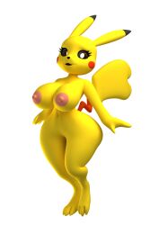 3d_(artwork) anthro argos90 black_nose breasts eyelashes female fur generation_1_pokemon mammal nintendo nipples pikachu pokemon pokemon_(species) red_cheeks rodent smile yellow_body yellow_fur