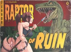 1girls animopron beasts_in_the_sun big_penis brown_hair child_bearing_hips comic comic_cover cum cum_in_ass cum_in_pussy dinosaur english_text female huge_balls lara_croft lara_croft_(survivor) mrpenning tomb_raider tomb_raider_(survivor) zoophilia