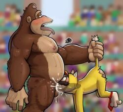 2boys anthro ass balls blowjob boner cat_mario cat_suit cum cum_in_mouth donkey_kong donkey_kong_(series) erection facial_hair furry gay gay_blowjob gay_oral gorilla hunter-husky interspecies irrumatio looking_pleasured male male_only mario mario_(series) moustache muscular_male nintendo oral orgasm penis ripped_clothing size_difference super_mario_bros._(2023_film)