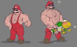 balls bara blush boner chest_hair cigar erection erection_under_clothes facial_hair gay gay_sex green_koopa_troopa hat kazushi koopa koopa_troopa male male_only mario mario_(series) moustache muscles muscular nintendo overalls penis sex shirtless stomach_bulge