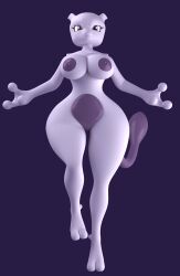 2_toes 3_fingers anthro areola argos90 big_breasts breasts feet female generation_1_pokemon legendary_pokemon mewtwo nintendo nipples pokemon pokemon_(species) purple_areola purple_background purple_body purple_nipples purple_skin simple_background smile solo tail thick_thighs toes wide_hips