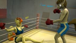 anthro boxing boxing_gloves breasts brown_body brown_hair brown_tail duo earth_pony equid equine fan_character feet female fighting_ring friendship_is_magic fuzetheamateursfm gloves hasbro horse male mammal my_little_pony orange_hair pegasus pony spitfire_(mlp) wonderbolts_(mlp) yellow_body