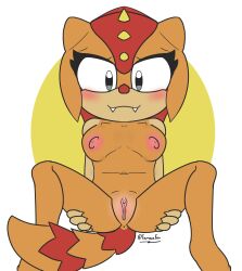 absurd_res anthro famousfen female genitals hi_res nude presenting presenting_pussy pussy sega solo sonic_(series) sonic_superstars sonic_the_hedgehog_(series) spoiler spread_legs spreading trip_the_sungazer