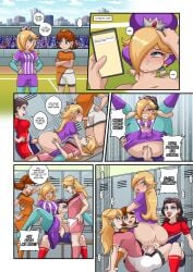 1girls 3futas airtight all_three_filled anal anal_sex areolae athletic_shorts balls big_ass big_penis blonde_hair blowjob blue_eyes breasts brown_hair clothed clothed_sex clothing comic cowdog_double_penetration cowdog_position crown cum cum_in_ass cum_in_pussy cum_inside cumshot deepthroat dialogue double_penetration english_text erection fellatio female football football_player football_uniform full_nelson full_nelson_(legs_held) full_nelson_anal fully_clothed futa_gangbang futa_on_female futa_pov futadom futanari gangbang girl_on_top group group_sex hair_over_one_eye hi_res human instant_loss king_of_clubs_position light-skinned_female light-skinned_futanari light_skin lipstick locker_room locker_room_sex long_hair looking_at_partner mario_(series) mario_strikers mostly_clothed nipples omitv oral orange_shorts panels partially_clothed pauline penetration penis pov princess_daisy princess_peach princess_rosalina purple_shorts reverse_cowgirl_double_penetration reverse_cowgirl_position sex short_shorts shorts shorts_around_one_leg small_breasts soccer_player soccer_uniform speech_bubble stockings text triple_anal triple_penetration vaginal_penetration white_shorts