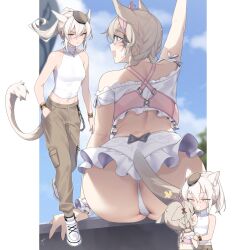 2girls anus_peek ass cat_ears cat_tail deathalice final_fantasy_xiv miqo'te multiple_girls