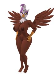 anthro argos90 avian beak breasts brown_body brown_feathers brown_fur feathers feet female friendship_is_magic fur gilda_(mlp) gryphon hasbro my_little_pony mythological_avian mythology simple_background solo toes white_background white_body white_feathers white_fur wings yellow_beak yellow_eyes