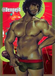 1boy abs bara barazoku beard biceps big_penis boner capcom carlos_oliveira dark-skinned_male dark_skin digital_media_(artwork) erect_penis erection facial_hair foreskin gay hairy hairy_male hi_res highres huge_cock male male_only melanin muscular muscular_arms muscular_male nipples pecs penis pose posing pubes pubic_hair resident_evil resident_evil_3 resident_evil_3_remake solo solo_focus solo_male tan_skin thick_penis uncut underwear veiny_penis yaoi zenpei zenpei4