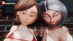 3d big_breasts breasts elastigirl female female_focus helen_parr interracial milf mirage_(the_incredibles) naked nude patreon quietfox98 short_hair smooth_skin the_incredibles