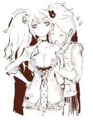 breasts danganronpa danganronpa:_trigger_happy_havoc female_only grope groping groping_breast groping_from_behind incest junko_enoshima licking licking_neck lirthel mukuro_ikusaba playing_with_breasts sisters tits_out