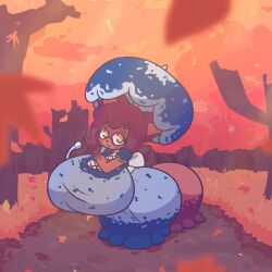 anthro autumn big_breasts blue_dress breasts female fluffy_tail forest furry huge_breasts nickit pokemon pokemon_(species) tail thick_thighs two two_tone_fur umbrella vivilove_lite voluptuous voluptuous_female wide_hips