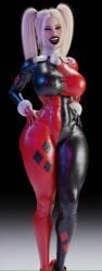 1girls 3d 3d_(artwork) batman_(series) big_breasts blonde_hair bodysuit curvaceous curvy curvy_figure dc dc_comics female female_only hair harley_quinn harley_quinn_(classic) hourglass_figure jackerman large_breasts light-skinned_female light_skin lips lipstick makeup solo voluptuous voluptuous_female wide_hips