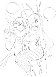 aria_(parororo) aria_wintermint bat_ears bat_humanoid big_breasts breasts bunnysuit chiropteran cleavage female female_focus lucyfercomic male original original_character original_characters roy_(lucyfercomic) sketch thick_thighs wide_hips