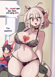 1boy 1girls anthro bat_ears bat_humanoid big_breasts breasts chiropteran dialogue english_text feline felis_(lucyfercomic) female lucyfercomic original original_character original_characters roy_(lucyfercomic) speech_bubble thick_thighs wide_hips