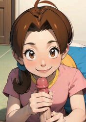 ai_generated delia_ketchum_(pokemon) gamefreak handjob milf mother nintendo pokemon pov_eye_contact smiling smiling_at_viewer