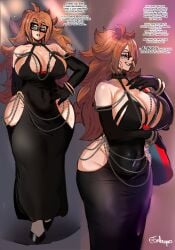 1girls android_21 android_21_(human) big_ass big_breasts busty curvy_female dragon_ball dragon_ball_super dragon_ball_z dress elbow_gloves embo femdom gentle_femdom gloves looking_at_viewer milf modakawa_dress tagme thick_thighs voluptuous_female