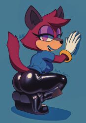 1girls anthro ass ass_focus barry_the_quokka female female_only genderswap_(mtf) latex mafygames mobian_(species) red_hair rule_63 sega smile solo sonic_(series) sonic_the_hedgehog_(series)