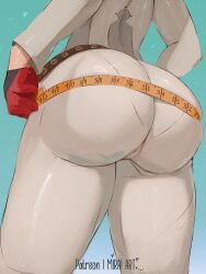 1girls arc_system_works ass big_ass big_butt bodysuit bubble_butt butt dat_ass fat_ass female guilty_gear guilty_gear_strive huge_ass huge_butt jack-o'_valentine large_butt light-skinned_female light_skin measuring measuring_ass measuring_tape miraihikari simple_background thick_thighs wide_hips