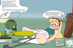 anal_insertion anal_object_insertion baseball_bat clothed clothing golf_ball golf_club golf_outfit imminent_insertion ludo_(svtfoe) lying monster no_panties pussy pussy_visible_through_clothes speech_bubble spread_legs star_butterfly star_vs_the_forces_of_evil sunnie