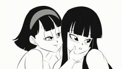 2girls animated black_hair coercion completely_nude cum_in_mouth cumming_in_mouth dragon_ball dragon_ball_super ejaculation embarrassed embarrassed_nude_female erect_nipples facial female female_focus female_only funsexydragonball future_mai hairband holding_another's_head imminent_sex large_breasts long_hair looking_at_viewer looking_away mai_(dragon_ball) multiple_girls naughty_face naughty_smile nipples nude seductive_eyes seductive_look short_hair smile thick_thighs unseen_male videl videl_(dragon_ball_super)