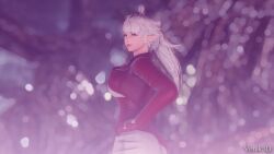 alisaie_leveilleur blue_eyes elezen elf_ears elf_female final_fantasy_xiv red_clothing white_hair