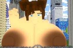 big_breasts brown_nipples city cubanapple giantess julia_(cubanapple) minecraft nipples
