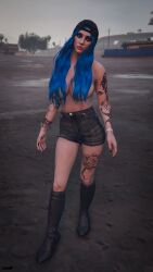 1girls ass blue_eyes blue_hair breasts cap cora_star female grand_theft_auto grand_theft_auto_online grand_theft_auto_v hat leather_boots legs lipstick naked naked_female nopixel nude nude_female nullinvoid pink_lipstick tattoo tattoo_on_legs tattooed_arm tattoos thighs thotiana