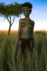 1girls 3d belzaph black_hair dark-skinned_female dark_skin female loincloth medium_breasts original topless