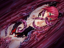 blush censored clothing eaten_then_fucked female flat_chest game_cg mahou_shoujo_ai navel navel_insertion tentacle vore