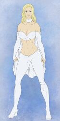 1girls big_breasts blonde_hair blue_eyes breasts choker digital_drawing_(artwork) emma_frost female female_only fit fit_female hornodoggo human human_only large_breasts light-skinned_female light_skin marvel marvel_comics mature mature_female midriff nipple_bulge white_queen x-men