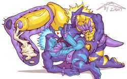 anal anal_sex anthro blue_body bodily_fluids cum cum_in_ass cum_inside duo erection generation_8_pokemon genital_fluids genitals hi_res humanoid_genitalia humanoid_penis internal male male/male male_penetrated male_penetrating male_penetrating_male nintendo penetration penile penile_penetration penis pokemon pokemon_(species) purple_body sex simple_background toxtricity white_background yellow_body zi_ran