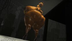 3d_(artwork) anthro anus ass big_breasts big_butt breasts clothing digital_media_(artwork) female fishnet fishnet_legwear five_nights_at_freddy's five_nights_at_freddy's_2 footwear hi_res high_heels huge_breasts huge_butt large_female legwear looking_at_viewer ok_bruh puffy_anus scottgames solo source_filmmaker toy_chica_(cyanu) toy_chica_(fnaf)