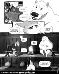 bear canid canine canis comic hi_res male male/male mammal misterstallion muscular nipples polar_bear shirtless ursine wolf