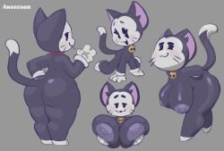 adorable anthro ass aweeeson big_breasts big_butt black_body black_fur brawl_stars breasts cat_tail cute felid feline female fur gloves hand_on_breast kit_(brawl_stars) looking_at_viewer looking_back mammal necklace nipples rule_63 shortstack solo supercell supercell_(company) thick_thighs tongue