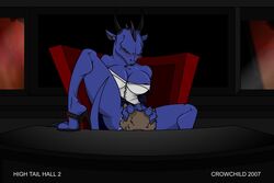 big_breasts blue breasts crowchild dragon feline glasses high_heels high_tail_hall horns hth_studios necklace office oral sitting tail