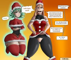 2girls big_ass big_butt chainsaw_man christmas crossover english_text female female_only louizk multiple_girls one-punch_man power_(chainsaw_man) tatsumaki text